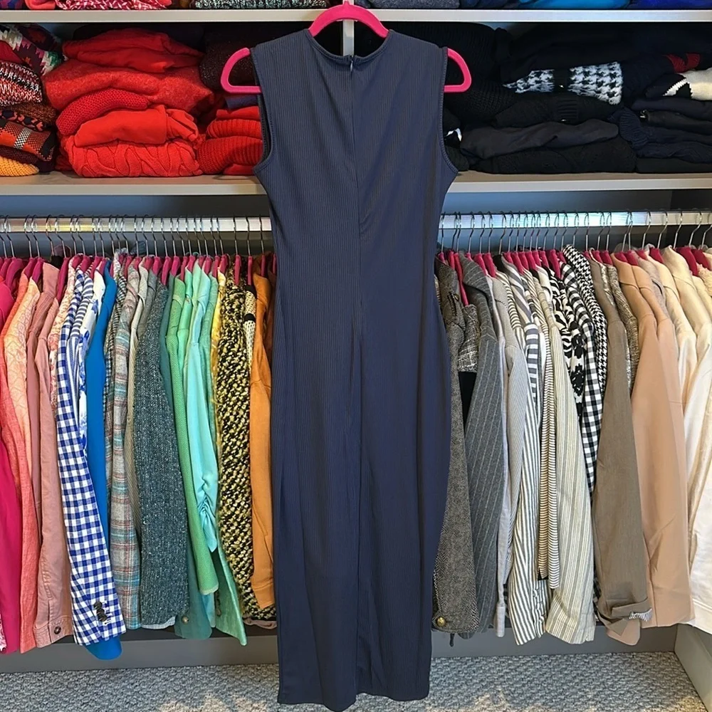 Unbranded navy sleeveless ribbed back zipper closure midi dress size S